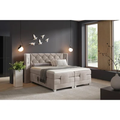 Fun Möbel Boxspringbett STEVE in Beige, Liegefläche 120x200 cm – mit Bettkasten, Taschenfederkern